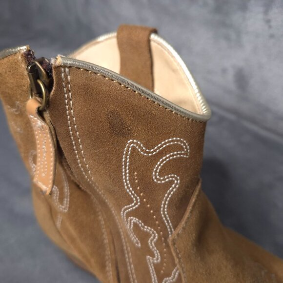 Dingo Brown Suede Ankle Cowboy Boots 11M Embroidered Zipper Closure Imperfect - Picture 5 of 9